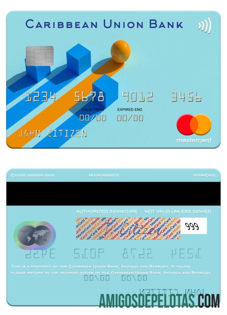 Antígua e Barbuda Caribbean Union Bank Mastercard exemplo